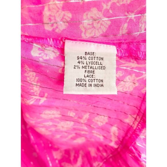 Juliet Dunn Tuckernuck Pink Print Orchid Small Flower Flared Sleeve Cotton Dress - Picture 11 of 13